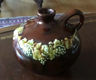 Brown Glaze Pottery Vintage Small Jug Owens? W Raised Flowers