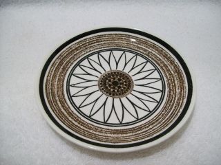 Vintage Usa Stoneware Pottery Saucer Plate Floral Brown & Black Stripes 6 3/8 "