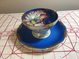 Royal Sealy Japan Tea Cup & Saucer Royal Blue Floral