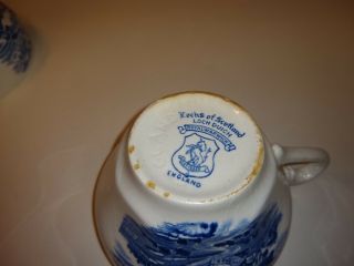 Vintage Royal Warwick Lochs of Scotland 2 Teacups England Blue Transferware 3