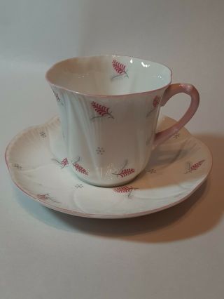 Vintage Twisted Fern Shelley Cup & Saucer Large Dainty Shape Coffee Teacup Pink