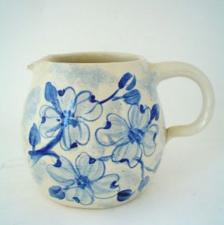 Vintage Marshall Texas Pottery Crock Style Pitcher With Blue Floral Design