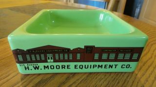 Vintage Coors Pottery Advertising Dish,  Jadite Green.  H W Moore Equipment Co.