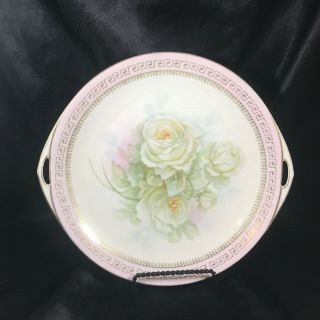Vintage Royal Rudolstadt Prussia Handled Plate White Roses