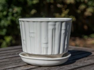 Vintage Mccoy 0374 Usa White Bamboo Planter W/attached Saucer & Drainage