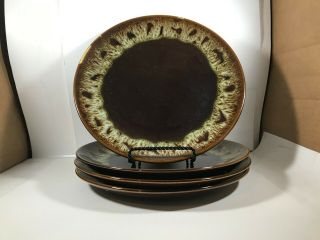 Set Of 4 Vintage Brown Drip Glaze 10” Dinner Plates