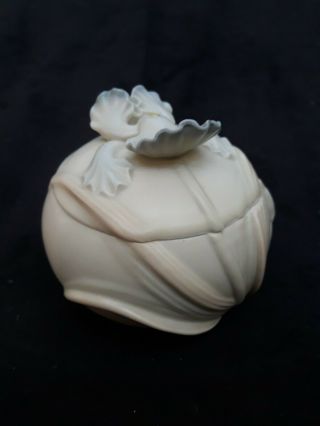 Vintage Made In Japan Porcelain Trinket Box With Iris Flower Stem Handle 1983