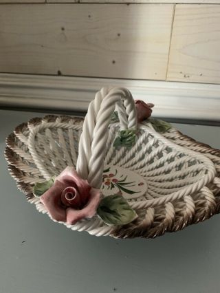 Capodimonte Vintage Porcelain Flower Basket From Italy