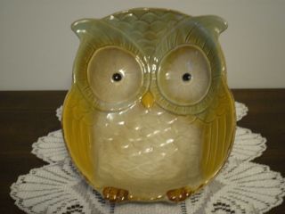 Heavy Art Pottery Owl Serving Bowl Dish (10 " X 8 " X 2.  75 ") -