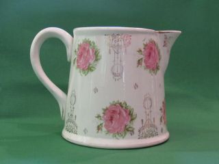 Vintage Homer Laughlin Pitcher.  White With Pink Roses And Gold Accents