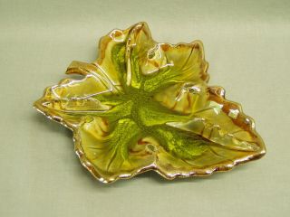 Vintage Ashtray California Originals Pottery Usa Maple Leaf Drip Glaze Gold 10 ",