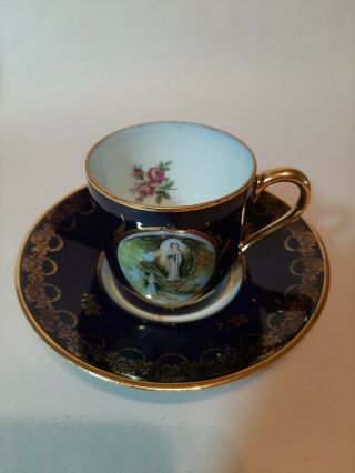 Vintage Old Antique Limoges France Tea Cup & Saucer Cobalt Blue & Gold Signed