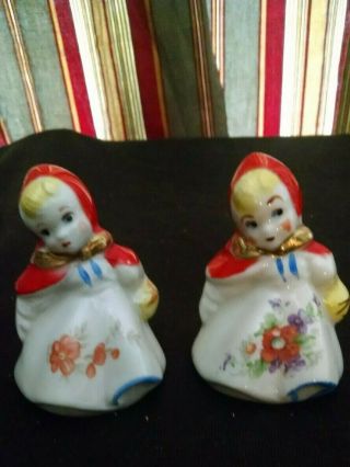 Vintage Hull Little Red Riding Hood 3 " Salt And Pepper With 1 Stopper Inside One