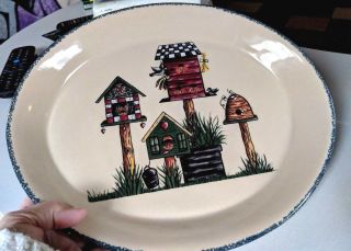 Home And Garden Party Stoneware Birdhouses Oval Serving Platter 12 3/4 " L
