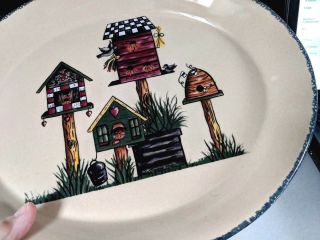 Home and Garden Party Stoneware Birdhouses Oval Serving Platter 12 3/4 