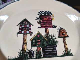 Home and Garden Party Stoneware Birdhouses Oval Serving Platter 12 3/4 
