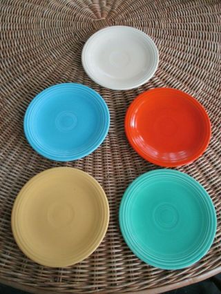 5 Vintage Fiesta Hlc 6 1/2 " Bread & Butter Plates Assortment Colors