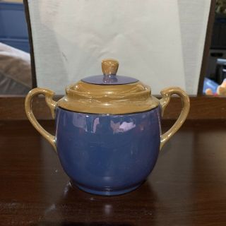 Lusterware Blue & Peach Sugar Bowl W/lid Made In Japan