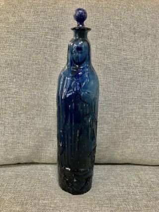 Vintage Cobalt Blue Glass Madonna & Child Virgin Mary Figural Holy Water Vessel