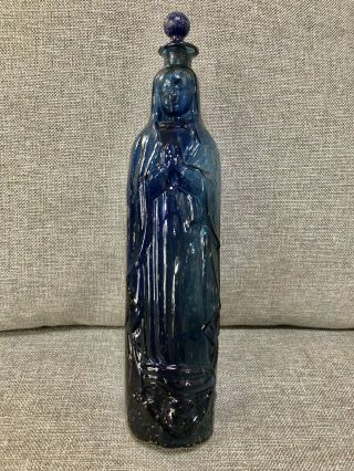 Vintage Cobalt Blue Glass Madonna & Child Virgin Mary Figural Holy Water Vessel 2