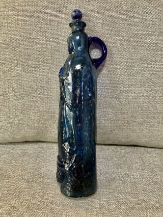 Vintage Cobalt Blue Glass Madonna & Child Virgin Mary Figural Holy Water Vessel 3