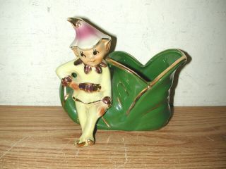 Vintage Shawnee Pottery 765 Usa Elf And Shoe Planter With Gold Trimming