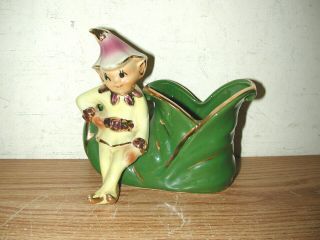 VINTAGE SHAWNEE POTTERY 765 USA ELF AND SHOE PLANTER WITH GOLD TRIMMING 2