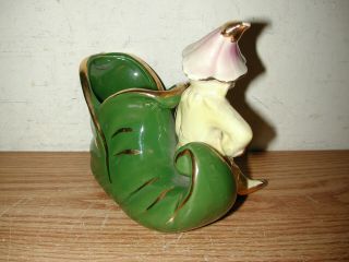 VINTAGE SHAWNEE POTTERY 765 USA ELF AND SHOE PLANTER WITH GOLD TRIMMING 4