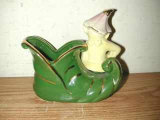 VINTAGE SHAWNEE POTTERY 765 USA ELF AND SHOE PLANTER WITH GOLD TRIMMING 5