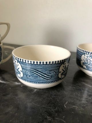 4 Vintage Currier and Ives BUGGY RIDE TEA CUPS BLUE AND WHITE 3