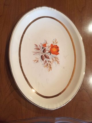 Vintage Paden City Pottery " Pcp5 " Orange Rose 12 " Oval Serving Platter 22k Gold