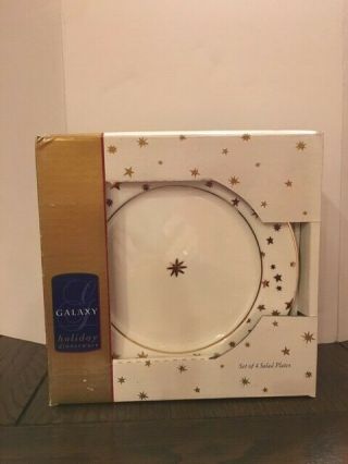 Galaxy Sakura Fine Porcelain China Salad Plates White 14k Gold Stars