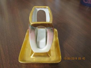 GERMAN PORCELAIN MATCH HOLDER ORANGE POPPIES WITH HEAVY GOLD ON EDGE & TRAY 3