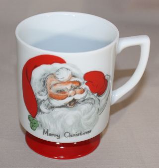 Vintage Lefton Merry Christmas Santa Claus Face Mug Red Footed Pedestal 7235
