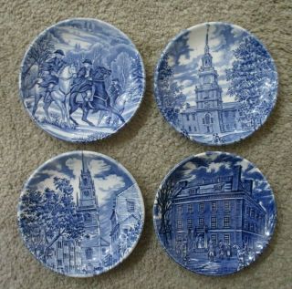 4 Vintage Liberty Blue Historic Colonial Scenes Coasters