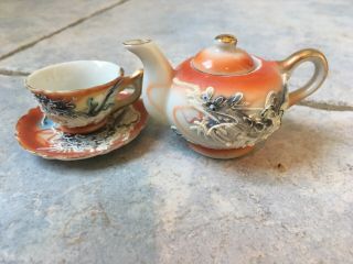 Dragon Tiny Tea Set Made In Japan Vintage Teapot Cup And Saucer