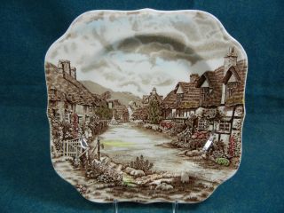 Johnson Brothers Olde English Countryside Brown Multicolor Square Salad Plate (s)