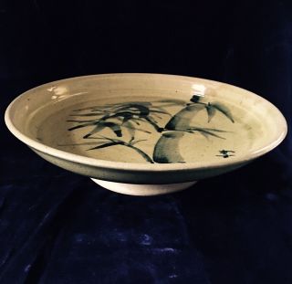 Vintage Signed Japanese Platter Hand Thrown Bamboo Kazumi Pottery Large W/ Base