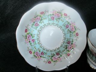 Royal Albert Teacup and Saucer Hyde Park Series with Pink Roses/Blue Band 5