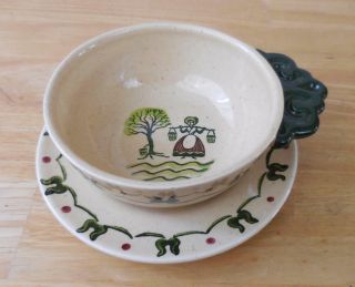 Metlox Poppytrail Homestead Provincial Handled Soup Bowl & 6.  5 " Plate/saucer