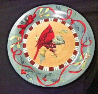 Lenox Winter Greetings Everyday Dinner Plate Disc Red Cardinal,  Holly,  Ribbons
