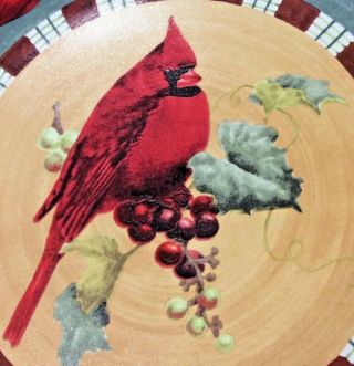 LENOX WINTER GREETINGS EVERYDAY DINNER PLATE DISC RED CARDINAL,  HOLLY,  RIBBONS 2
