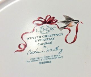 LENOX WINTER GREETINGS EVERYDAY DINNER PLATE DISC RED CARDINAL,  HOLLY,  RIBBONS 4