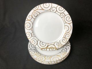 Pier 1 Gold Swirl Porcelain 10&3/8” Dinner Plate White & Gold