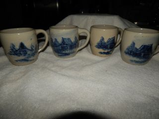 Set of 4 Barn Scene Mug - Cup Paul Storie Pottery,  Marshall TX - - 2