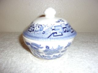 Churchill Blue Willow Sugar Bowl And Lid Made In England
