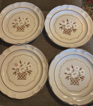 4 Stoneware By Hearthside Cumberland Dinner Plates,  Mayblossom Pattern,  Japan