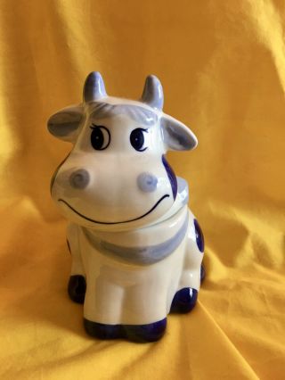 Vintage Delft Happy Cow Blue White Sugar/candy Dish With Lid Handpainted Holland