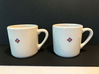 Pair Vintage Buffalo China Restaurant Diner Coffee Cups Mugs - Red Blue Diamonds