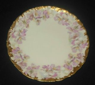 T&v Limoges Depose Hand Painted Gold Embossed Rim Plate Lavender Wild Roses 1907